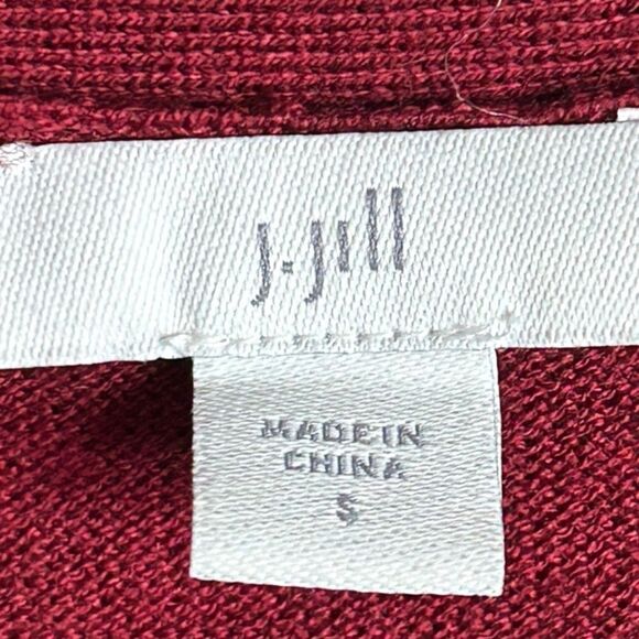 🍷 SMALL J.JILL WOOL BLEND WINE BURGUNDY CARDIGAN DORSET FABRIC COVERED BUTTONS - Picture 4 of 5